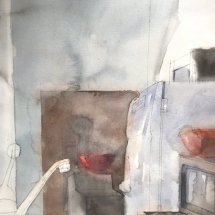 Eva Bender  Kitchen with Two Bowls  watercolor 21 x 16 inches