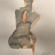 Eva Bender  Untitled Figure (seated orange and gray)  watercolor 12 x 9 inches