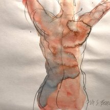 Eva Bender  Untitled Figure (with arms raised)  watercolor 9 x 12 inches