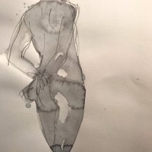 Eva Bender  Untitled Figure (with hands held behind back)  watercolor 12 x 9 inches