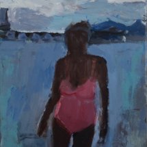 Janice Nowinski Pink Bathing Suit III oil on canvas 14 x 11 inches
