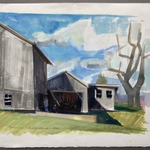 Lou Schellenberg Farm Yard and Shadows gouache on paper 8 x 12 inches