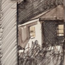 Lou Schellenberg Neighbor House Night graphite and mixed media 7.25 x 4.5 inches
