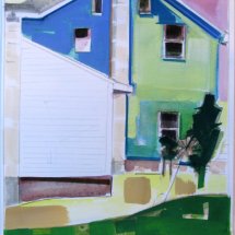 Green and Blue House, gouache, 10 x 10 inches