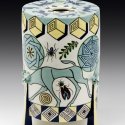 Mariko Swisher  Bulls and Geometry  white earth with under and over glazing 8 x 5.5 inches