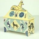 Mariko Swisher Dog and Beetles Playing whie clay 7 x 6.25 x 2.5 inches