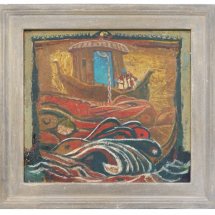 Alex Cohen Red Tears of Ra framed Oil on Board 13.5x12.5 $1850 framed $1600 unframed