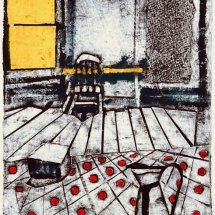 Catherine Drabkin Empty Studio with Red collagraph collage 10 x 8 inches