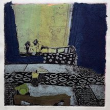 Catherine Drabkin West Street Table No. 3 collagraph chine colle 9.5 x 9.5 inches