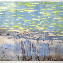 Martha Hayden The Crossing viscosity collagraph 18 x 24 inches