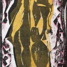 Martha Hayden The Knight viscosity collagraph printed on canvas 20 x 8 inches