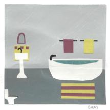Clara Kewley Bathroom painted paper collage 2.875 x 2.875 inches
