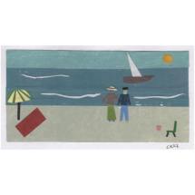 Clara Kewley Beach Scene I painted paper collage 2 x 4 inches