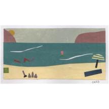 Clara Kewley Beach Scene II painted paper collage 2 x 4 inches
