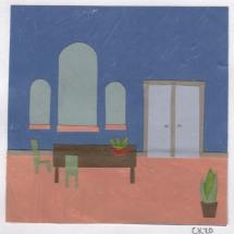 Clara Kewley Blue Dining Room painted paper collage 2.875 x 2.875 inches