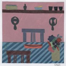 Clara Kewley Country Kitchen painted paper collage 2.875 x 2.875 inches