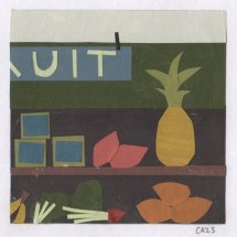 Clara Kewley Fruit Stand painted paper collage 2.875 x 2.875 inches
