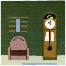 Clara Kewley Grandfather Clock painted paper collage and cardboard 6 x 6 inches