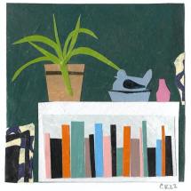 Clara Kewley Lancaster Bookshelf painted paper collage 2.875 x 2.875 inches