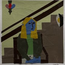 Clara Kewley Model in Green painted paper collage 2.875 x 2.875 inches