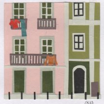 Clara Kewley Portugal Street painted paper collage 2.875 x 2.875 inches