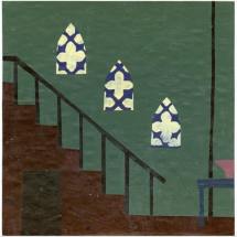 Clara Kewley Stairway painted paper collage on cardboard 6 x 6 inches