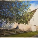 David-Brumbach-Untitled-White-Barn-with-Tree-Branch-acrylic-on-paper-21.5-x-29.25-inches