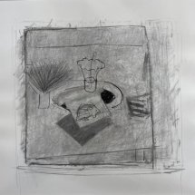 Dee Jenkins Porcupine Chives Cake and Black Radish pencil and charcoal on paper 13.25 x 14.25 inches