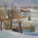SOLD - Dorothy Frey Dark Winter Pond Oil on Canvas 18 x 18 inches
