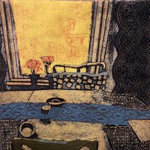 Catherine Drabkin West Street Table No. 5 collagraph chine colle 9.5 x 9.5 inches