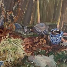 Garden Candle oil on panel 12 x 32 inches
