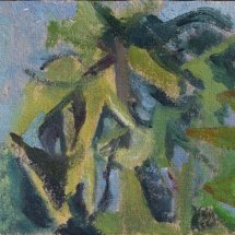 Marisa Smith Alberts Pine with Blue Skies oil on muslin panel 4 x 6 inches