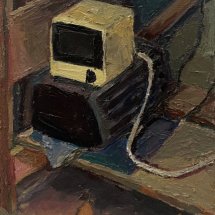 Yiting Zhao Yellow Cube Dumbo oil on linen mounted on board 11 x 8 inches