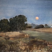 Michael Allen Harvest Moon watercolor 22.25 x 15 inches