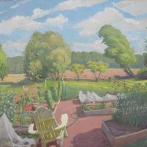 Alex-Cohen-Garden-with-Red-Tipple-oil-on-board-25-x-27.5-inches