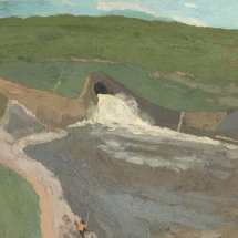 Brian-Rego-Fisherman-and-Spillway-oil-on-board-12.5-x-16-inches
