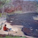 Aaron-Lubrick-Jacob-Watching-the-Creek-oil-on-canvas-15.75-x-19-inches