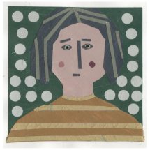 Clara Kewley Portrait painted paper collage 2.875 x 2.875 inches