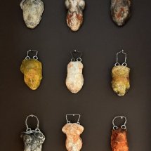 Jeff-Geib-Hanging-Masks-clay-sculptures-various-sizes