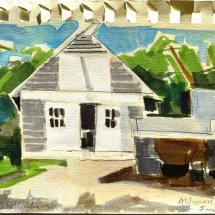 Lou Schellenberg Aldemere Farm watercolor and mixed media on paper 5 x 7 inches unframed