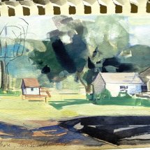 Lou Schellenberg Somewhere watercolor and mixed media on paper 5 x 7 inches unframed