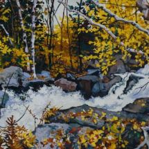 Robert Bitts Lower Falls acrylic on canvas 21 x 53 inches