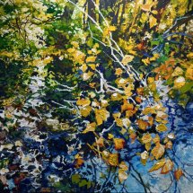 Robert Bitts Woodland Pool acrylic on canvas 24 x 24 inches