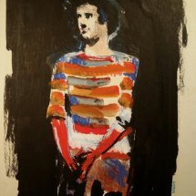 Mime in Striped Shirt mixed media 18 x 14 inches