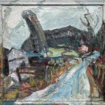 Ruth Bernard Furness Road Farm oil on wood 19.5 x 20.5 inches