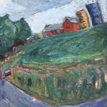 Ruth Bernard Mountville Farm with Red Barns oil on panel 24 x 23.5 inches