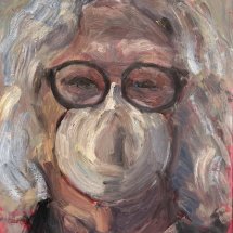 Ruth Bernard Self Portrait During Covid 19 oil on panel 12 x 9 inches