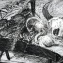 Ruth Bernard  Still Life with Skull  charcoal drawing 31 x 38.75 inches