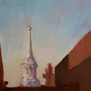 Michael Allen Trinity Church Tower oil on paper 6 x 6.5 inches