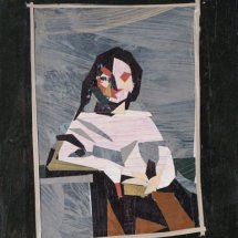 Alex Cohen Portrait After Corot painted paper collage 5.5 x 4.25 inches